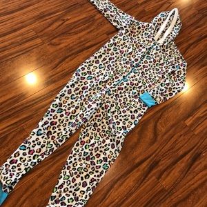 Soft animal print one piece hooded pajama